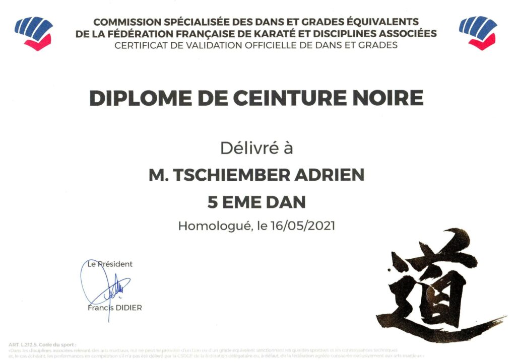 Diplôme de ceinture noir