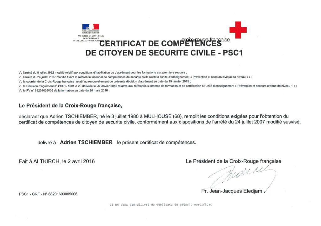 Certificat de competence de citoyen de sécurité civile PSC1